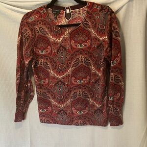 Talbots Red and Blue Paisley Long Sleeve Top